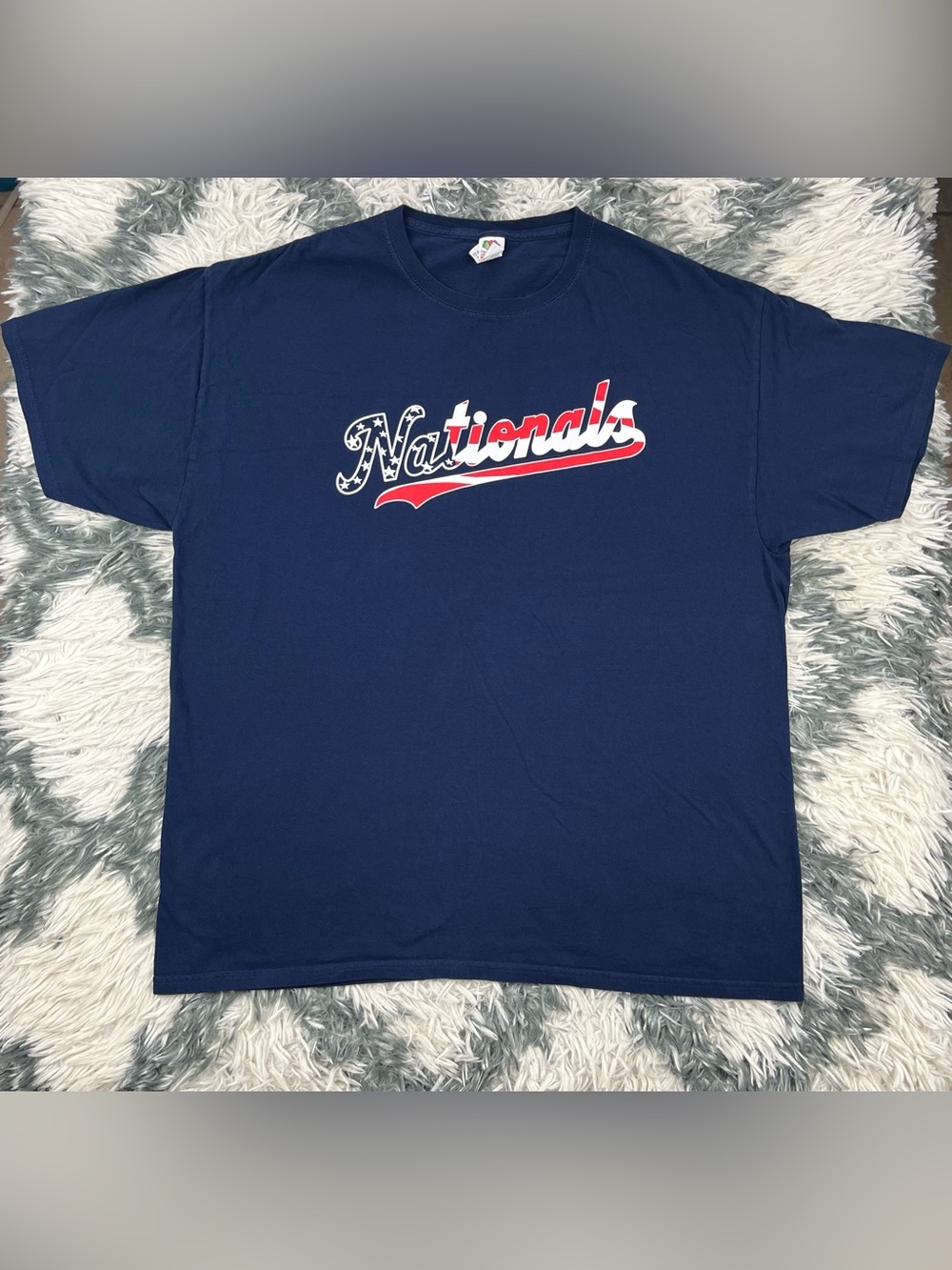 Men’s Blue American Flag MLB Nationals Logo T-shirt Size XL